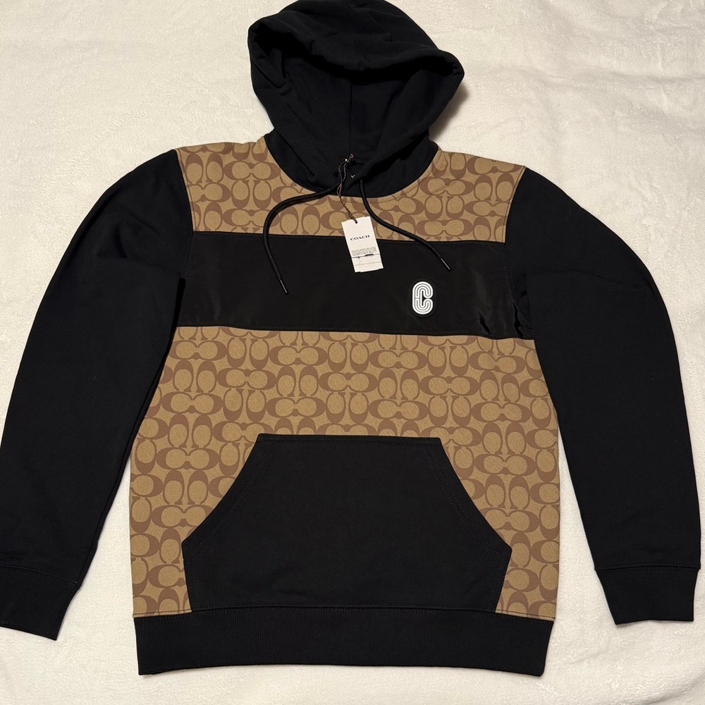 Coach Black and Brown Signature Panel Hoodie size Small
